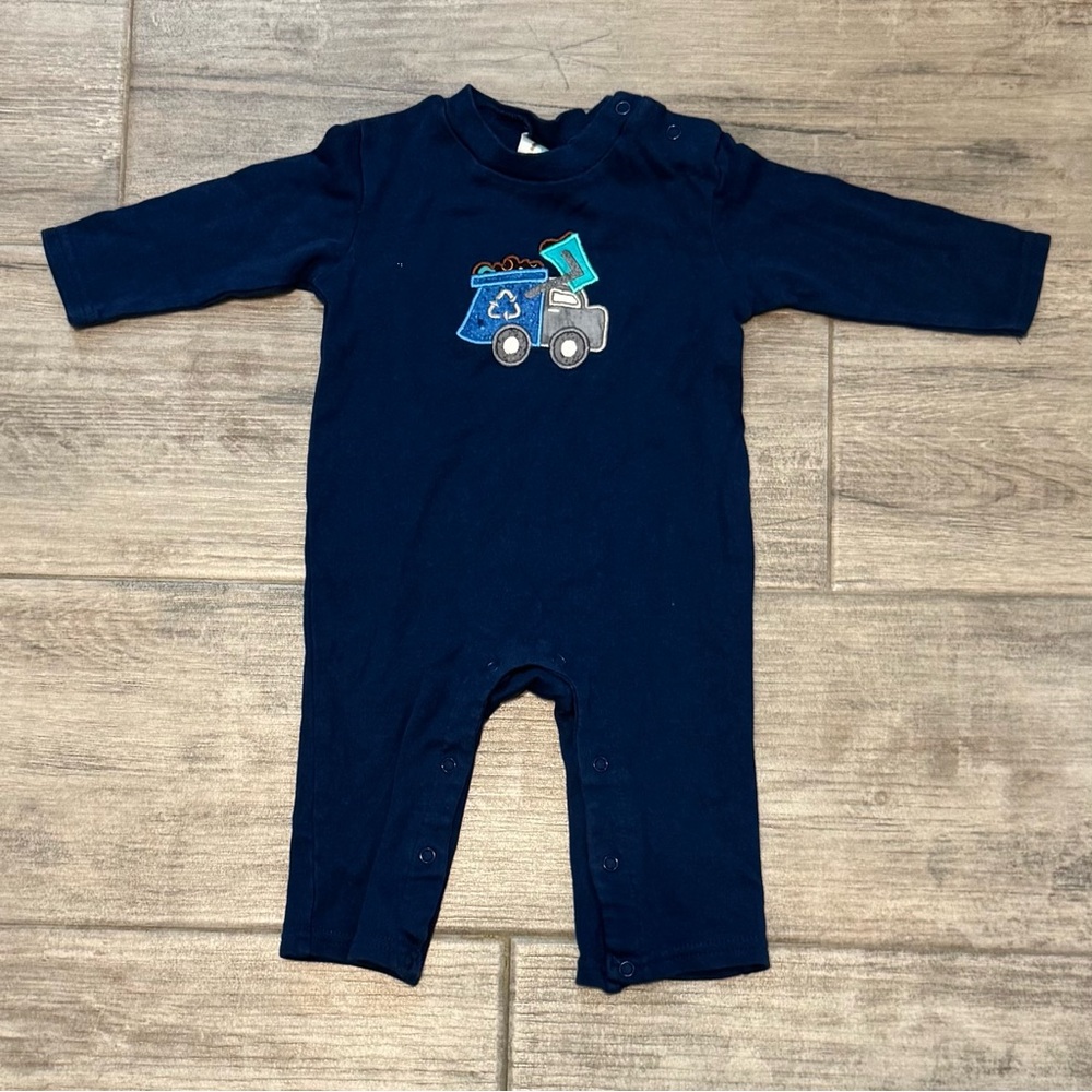 Recycling truck Boys size 12 month long sleeve romper embroidered